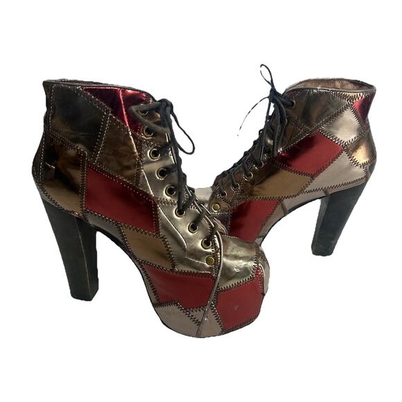 jeffrey campbell patchwork Patch litas platform bootie lace up boots size 6.5 - Picture 2 of 9
